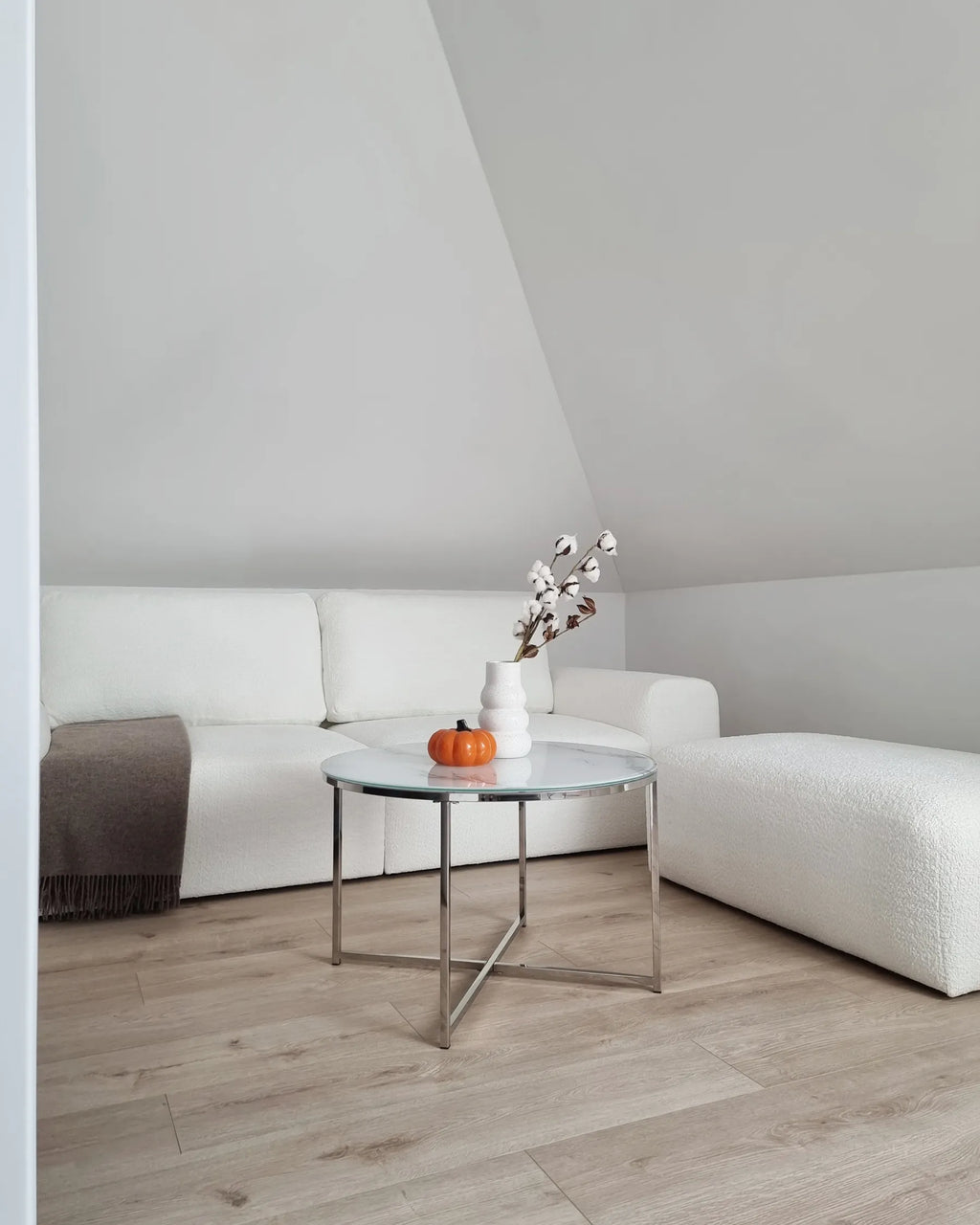 Coffee Table QUINCY Tempered Glass Marble/ Silver