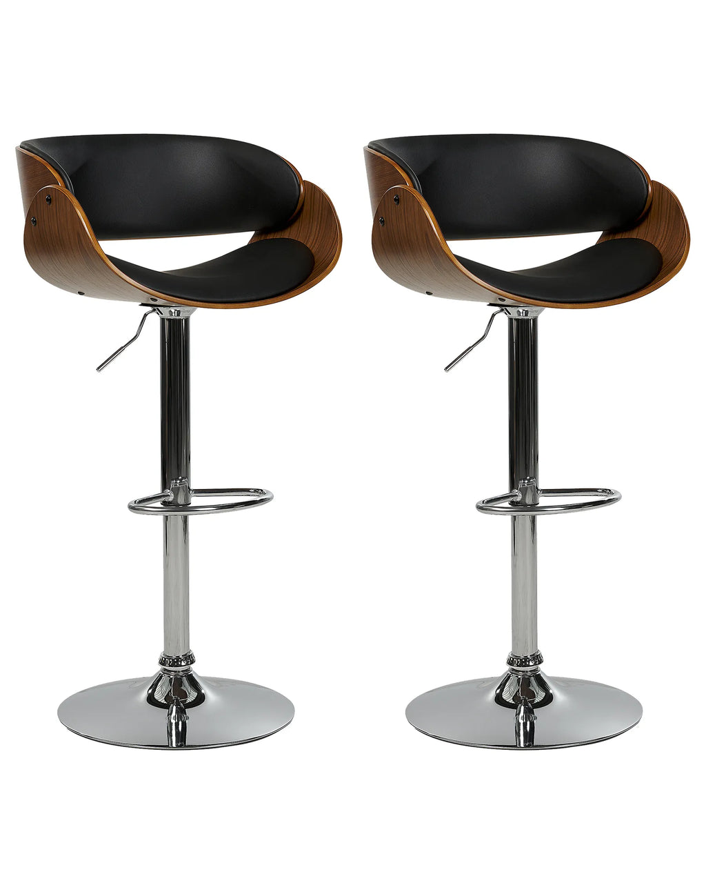 Set of 2 Bar Chairs BAKU Faux Leather Swivel Black