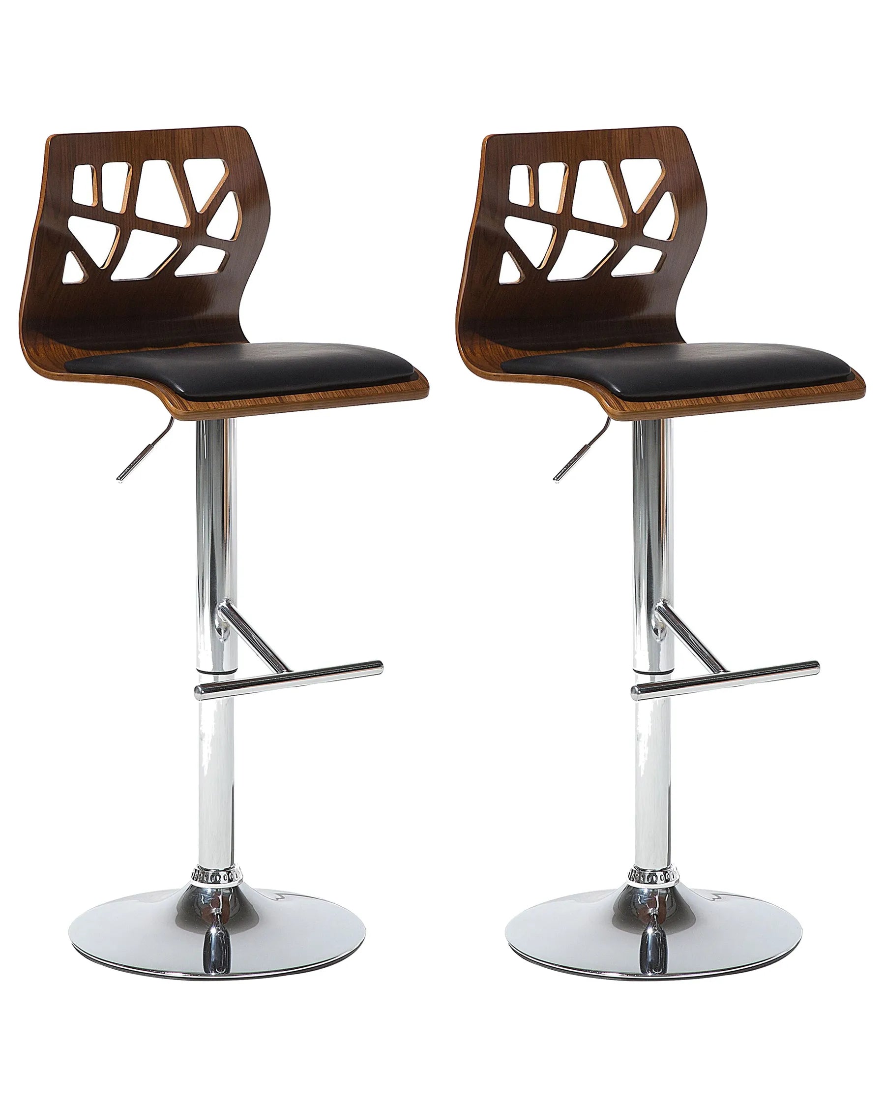 Set of 2 Bar Chairs PETERSBURG Faux Leather Swivel Black/ Silver