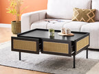 Coffee Table CULLEN Rattan Black with Storage