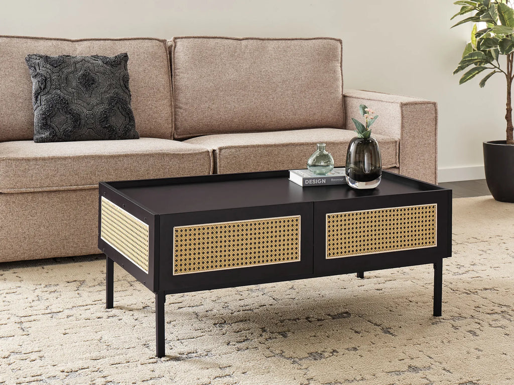 Coffee Table CULLEN Rattan Black with Storage