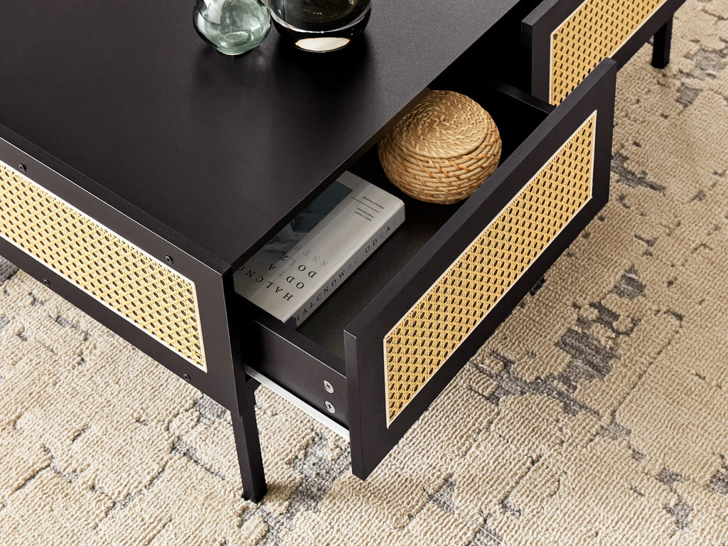 Coffee Table CULLEN Rattan Black with Storage