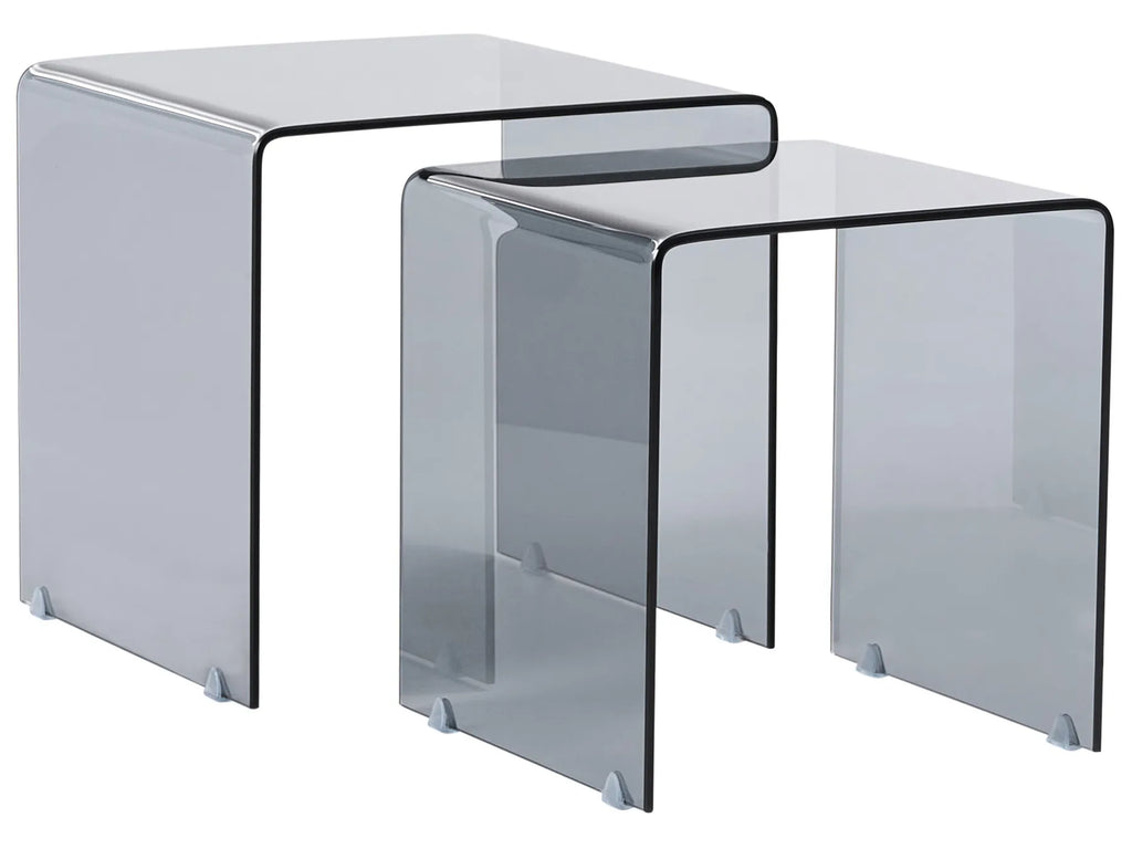 Set of 2 Side Tables KENDALL Tempered Glass Black