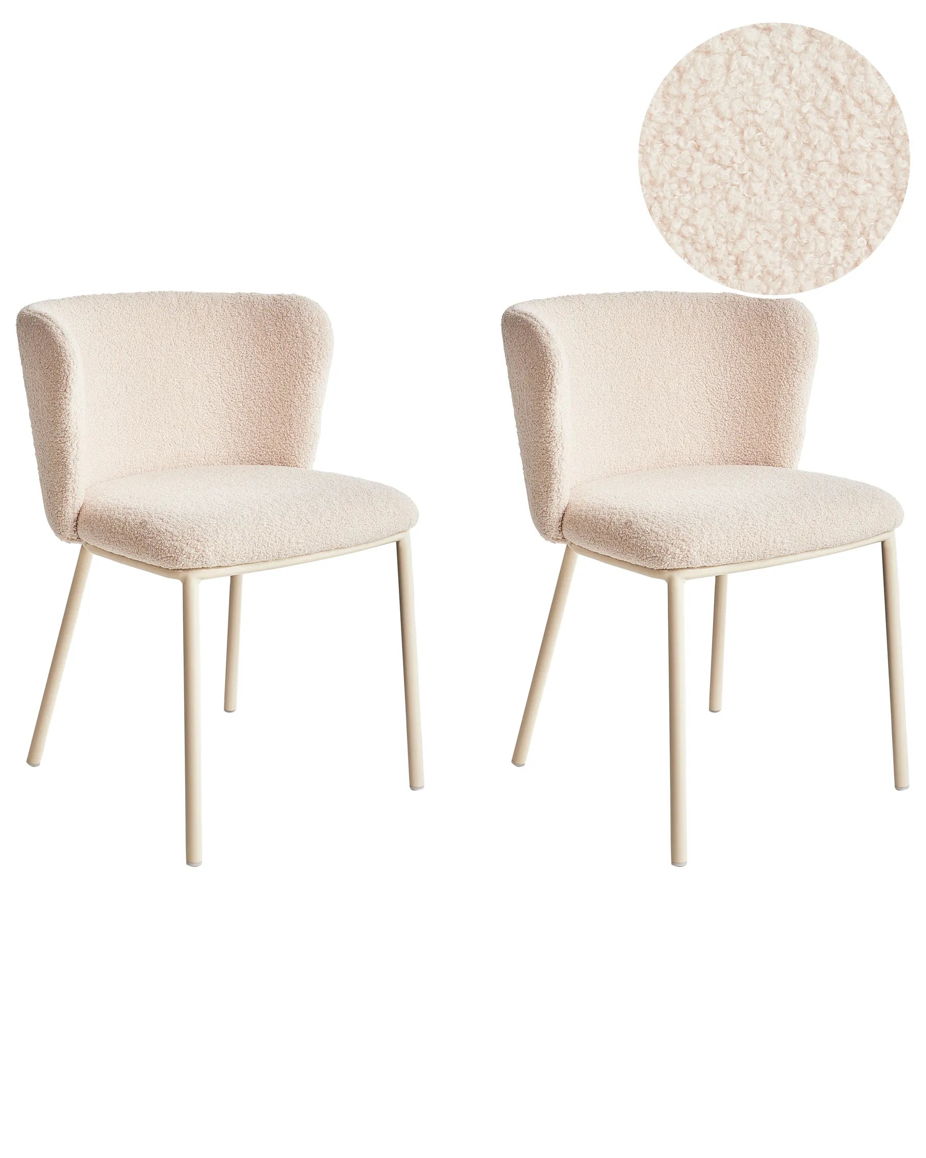 Set of 2 Dining Chairs MINA II Boucle Light Beige
