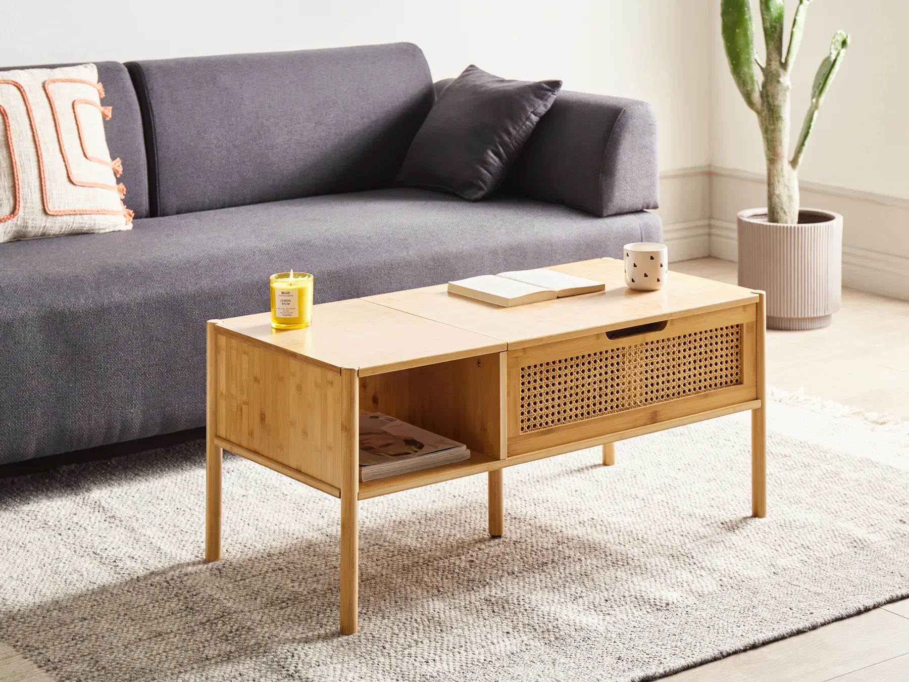 Coffee Table SURREY Bamboo Natural with Storage