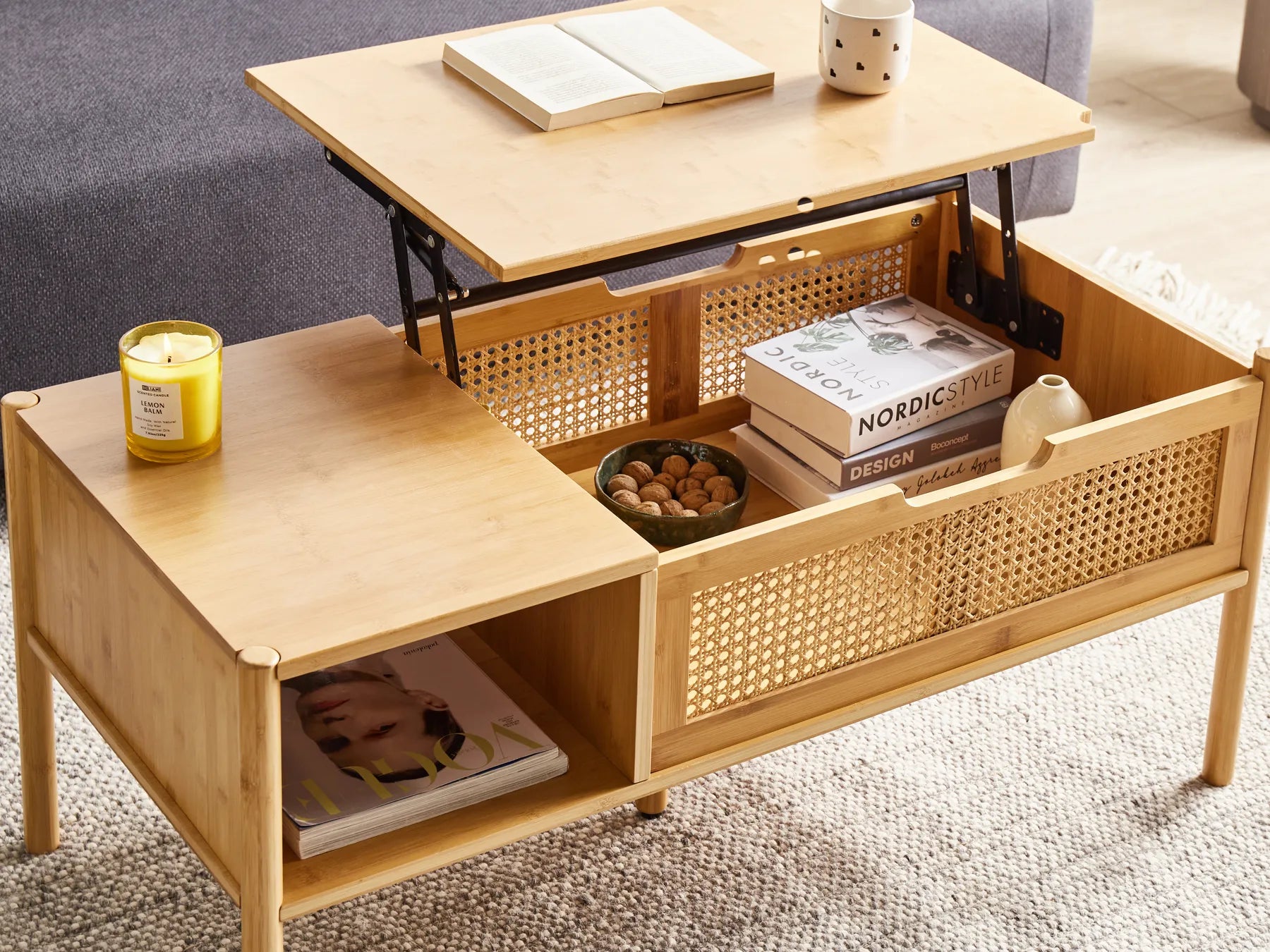 Coffee Table SURREY Bamboo Natural with Storage