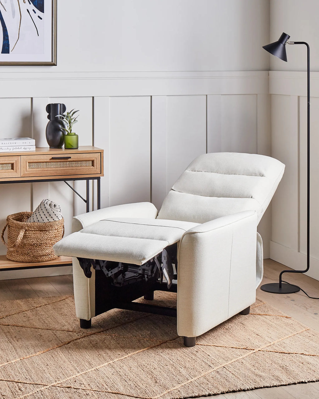 Recliner Chair SANDE with Footrest Fabric Off-White