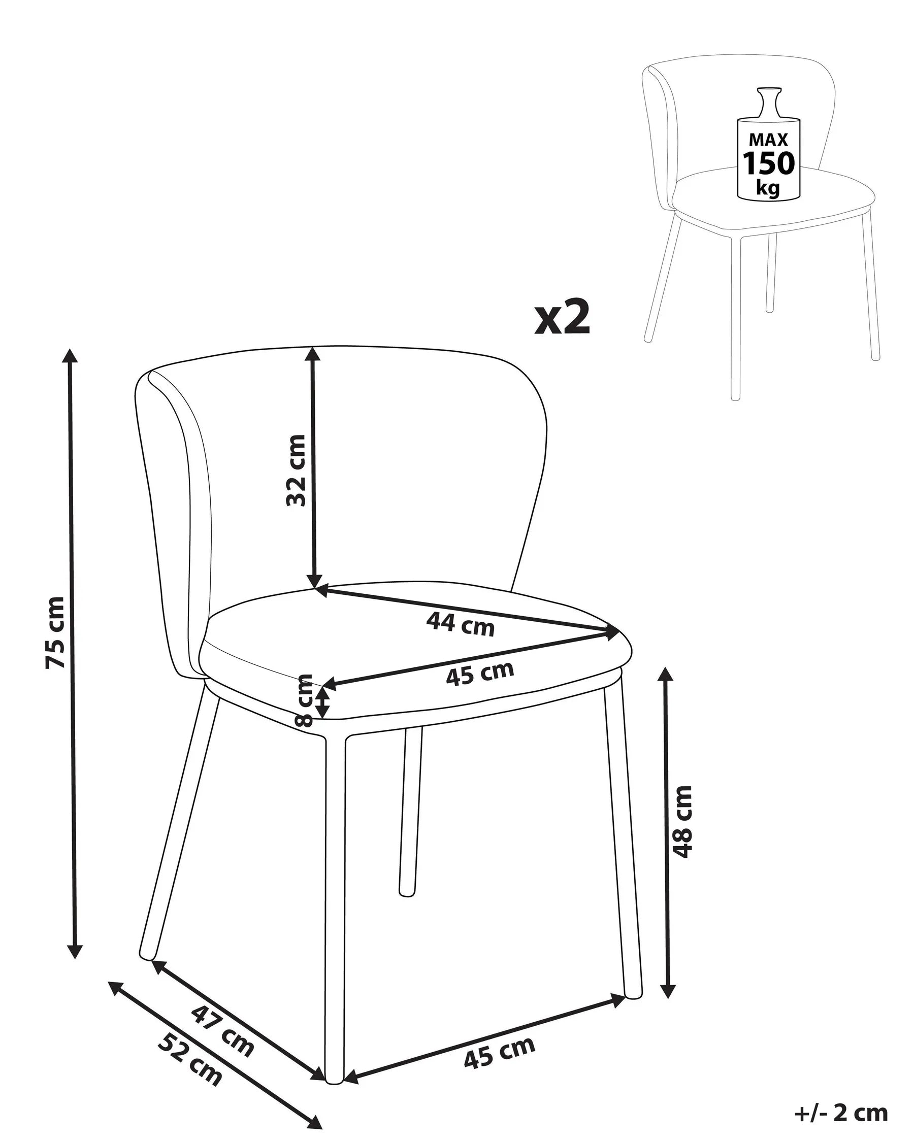 Set of 2 Dining Chairs MINA Fabric Black
