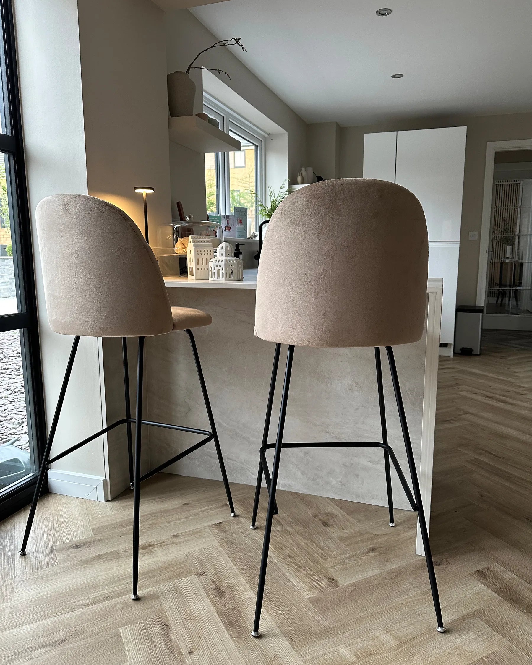 Set of 2 Bar Chairs ARCOLA Velvet Taupe