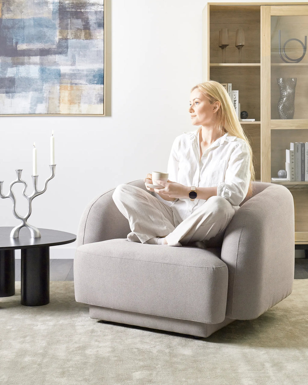 Armchair SKJANES Fabric Light Grey