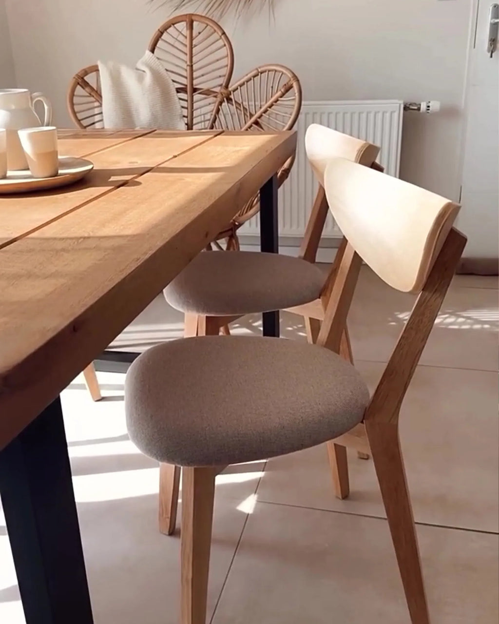 Set of 2 Dining Chairs ERIE Wood Light Brown/ Grey