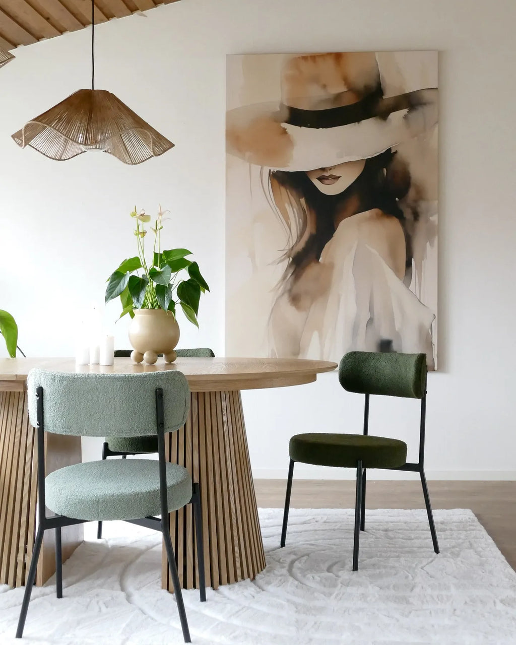 Set of 2 Dining Chairs ALLISON Boucle Dark Green