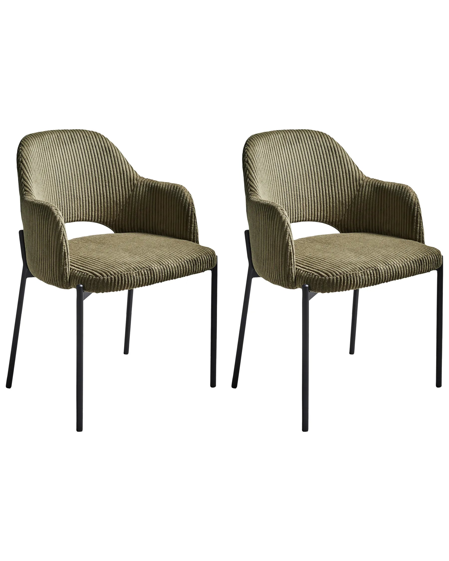 Set of 2 Dining Chairs RATON Corduroy Olive Green