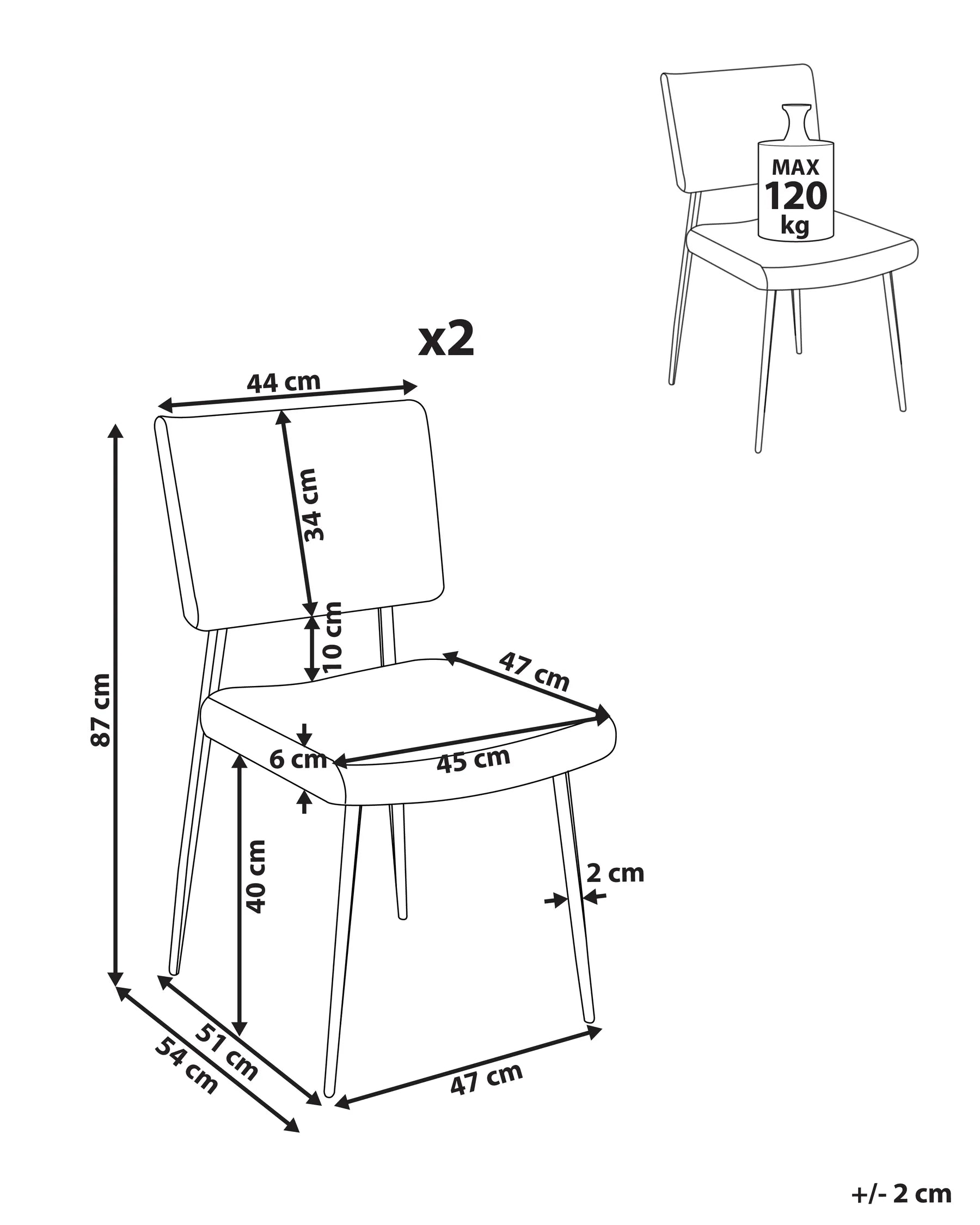 Set of 2 Dining Chairs STURGIS Corduroy Off-White