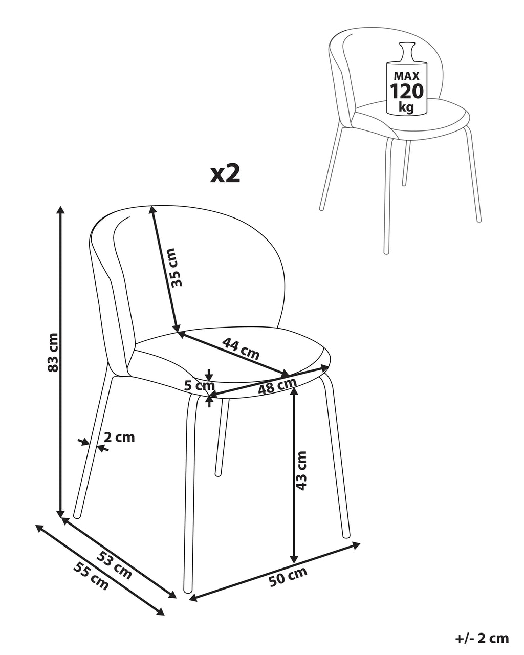 Set of 2 Dining Chairs MILES Corduroy Off-White