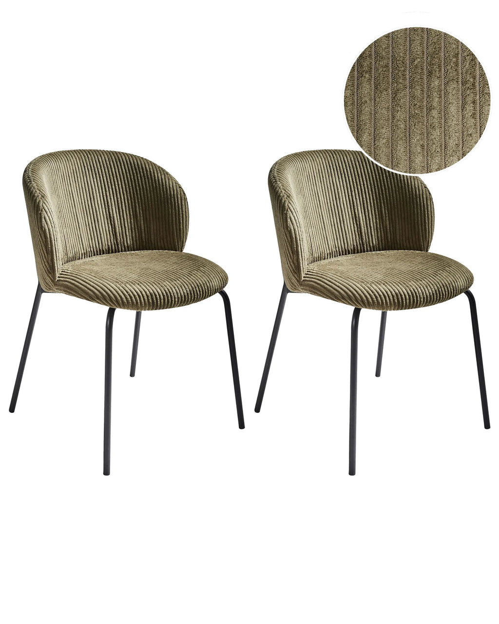 Set of 2 Dining Chairs MILES Corduroy Olive Green