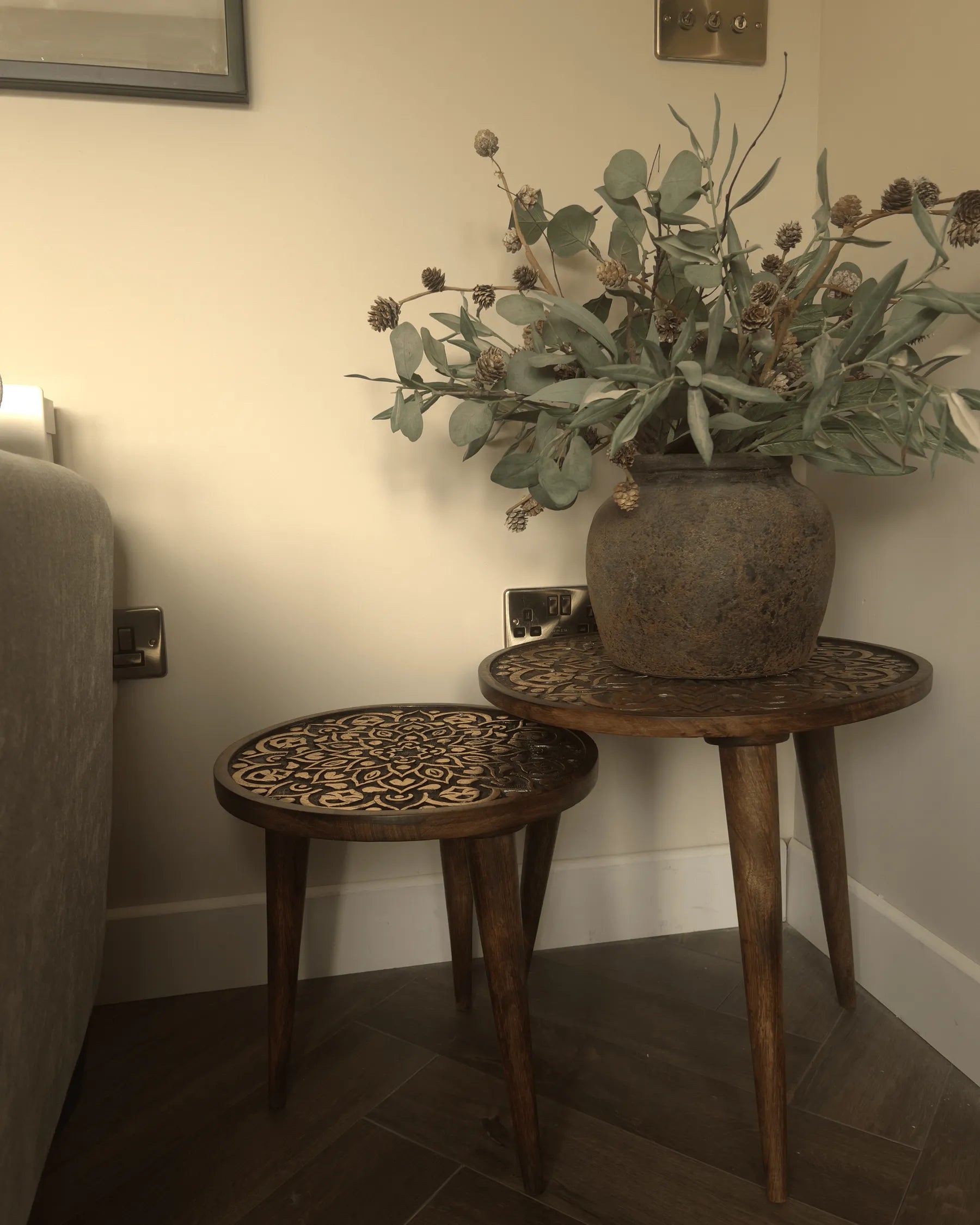 Set of 2 Side Tables RANJA Mango Wood Brown
