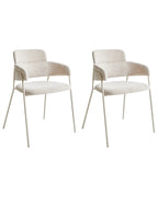 Set of 2 Dining Chairs PAONIA Chenille Light Beige