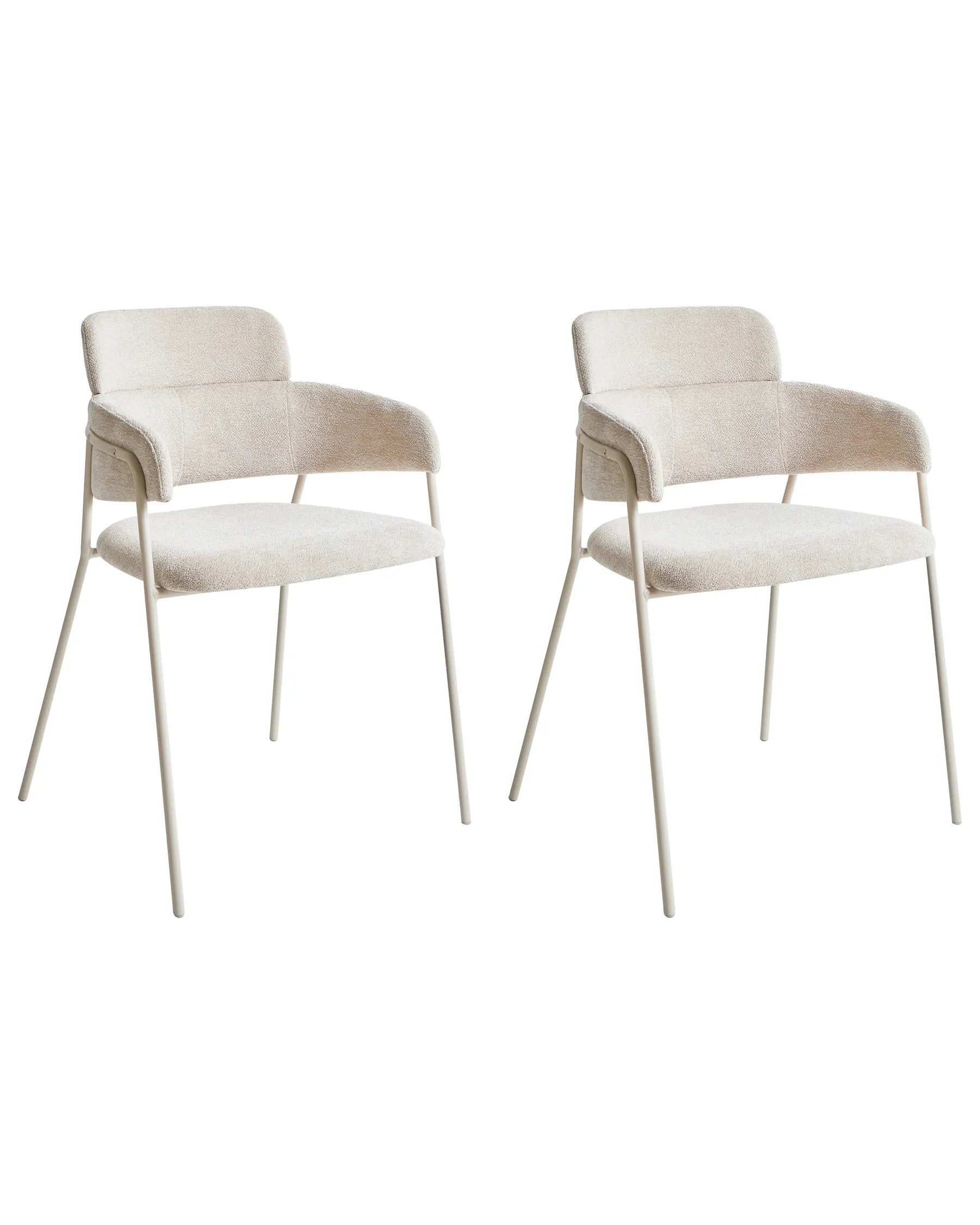 Set of 2 Dining Chairs PAONIA Chenille Light Beige