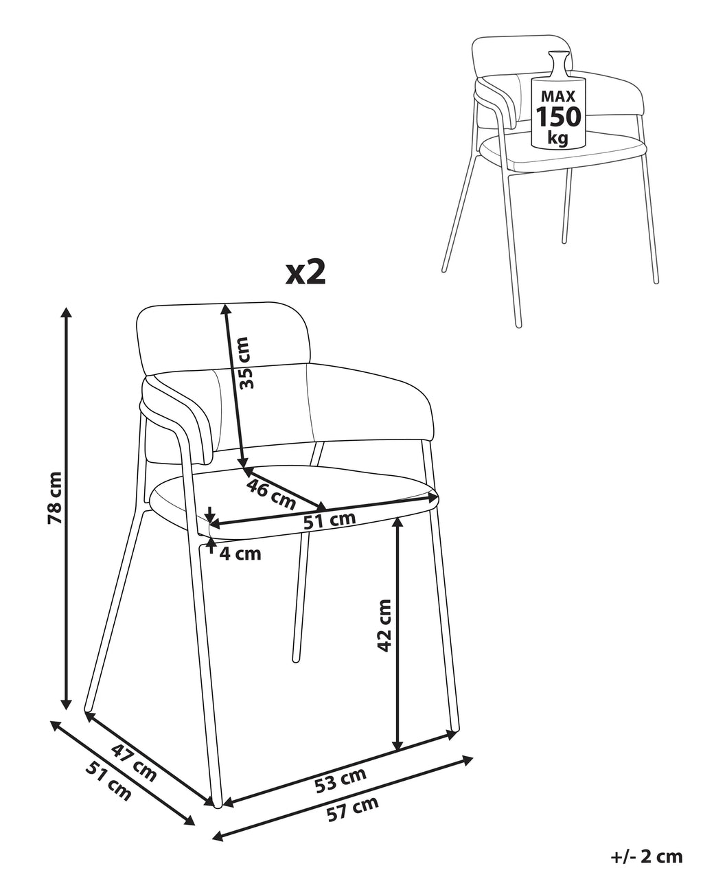 Set of 2 Dining Chairs PAONIA Chenille Light Beige