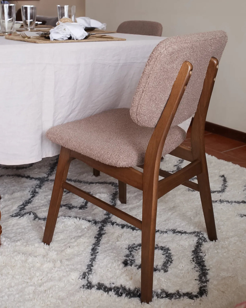 Set of 2 Dining Chairs ELAINE Boucle Dark Brown/ Taupe