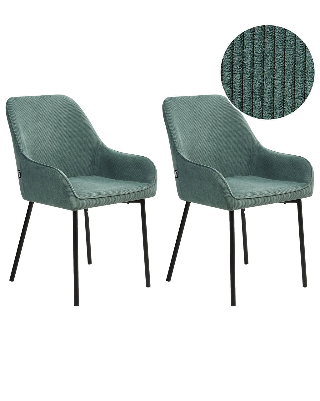 Set of 2 Dining Chairs LOVERNA Corduroy Green