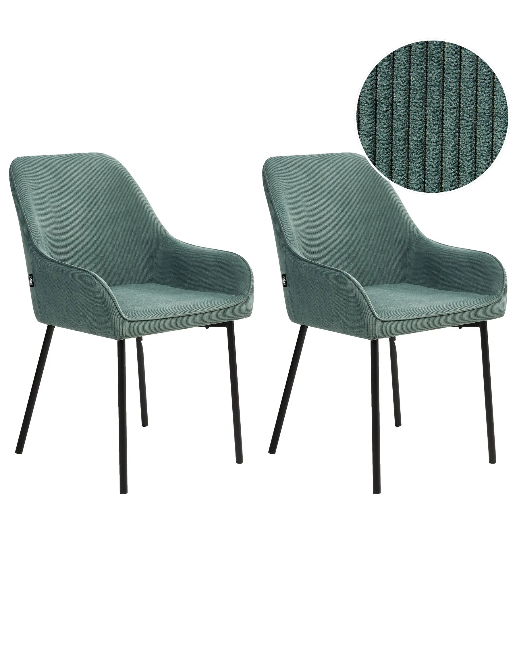 Set of 2 Dining Chairs LOVERNA Corduroy Green