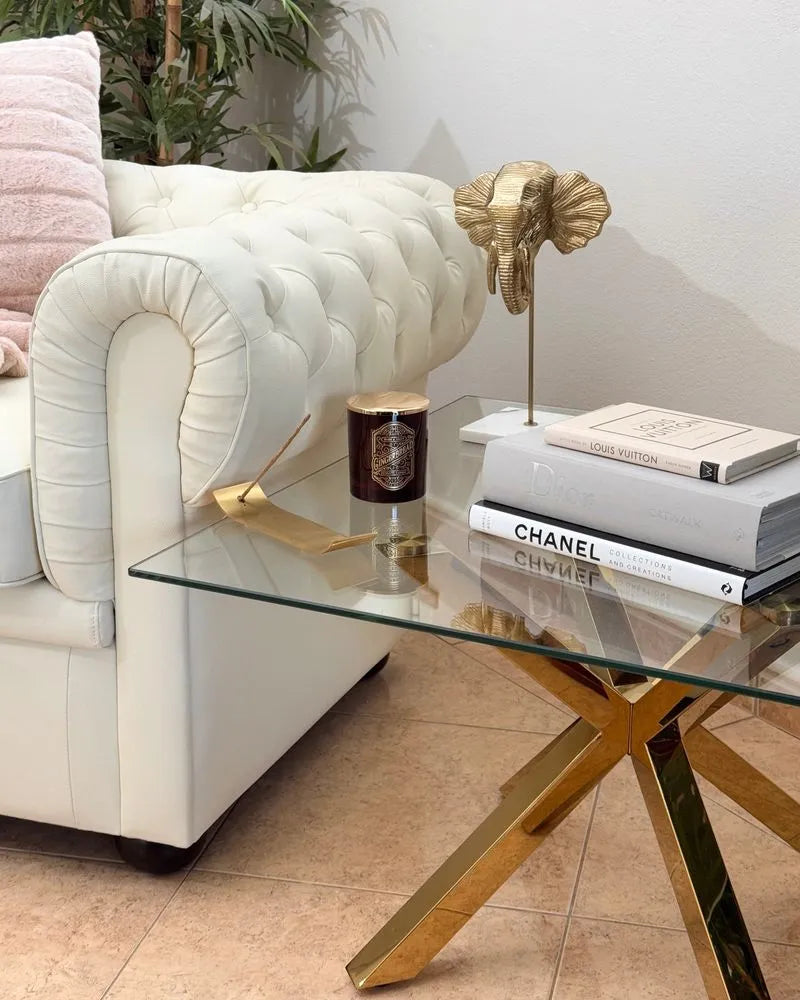 Coffee Table SOVA Tempered Glass Gold — front product view