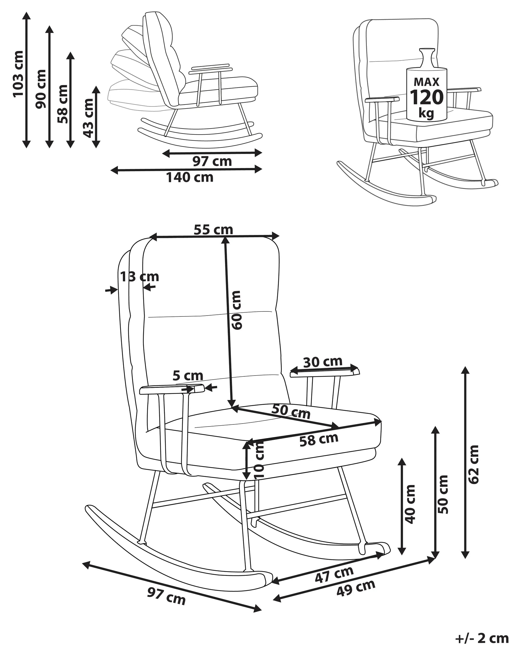 Rocking Chair ESKELIN Reclining Boucle Off-White
