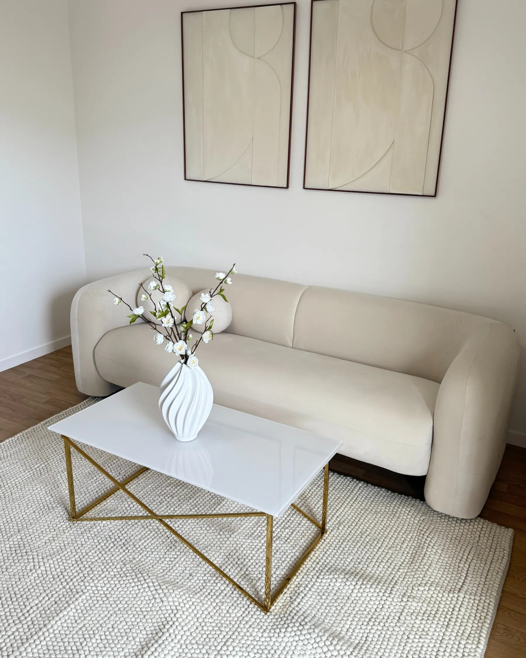 Coffee Table EMPORIA Tempered Glass White/ Gold