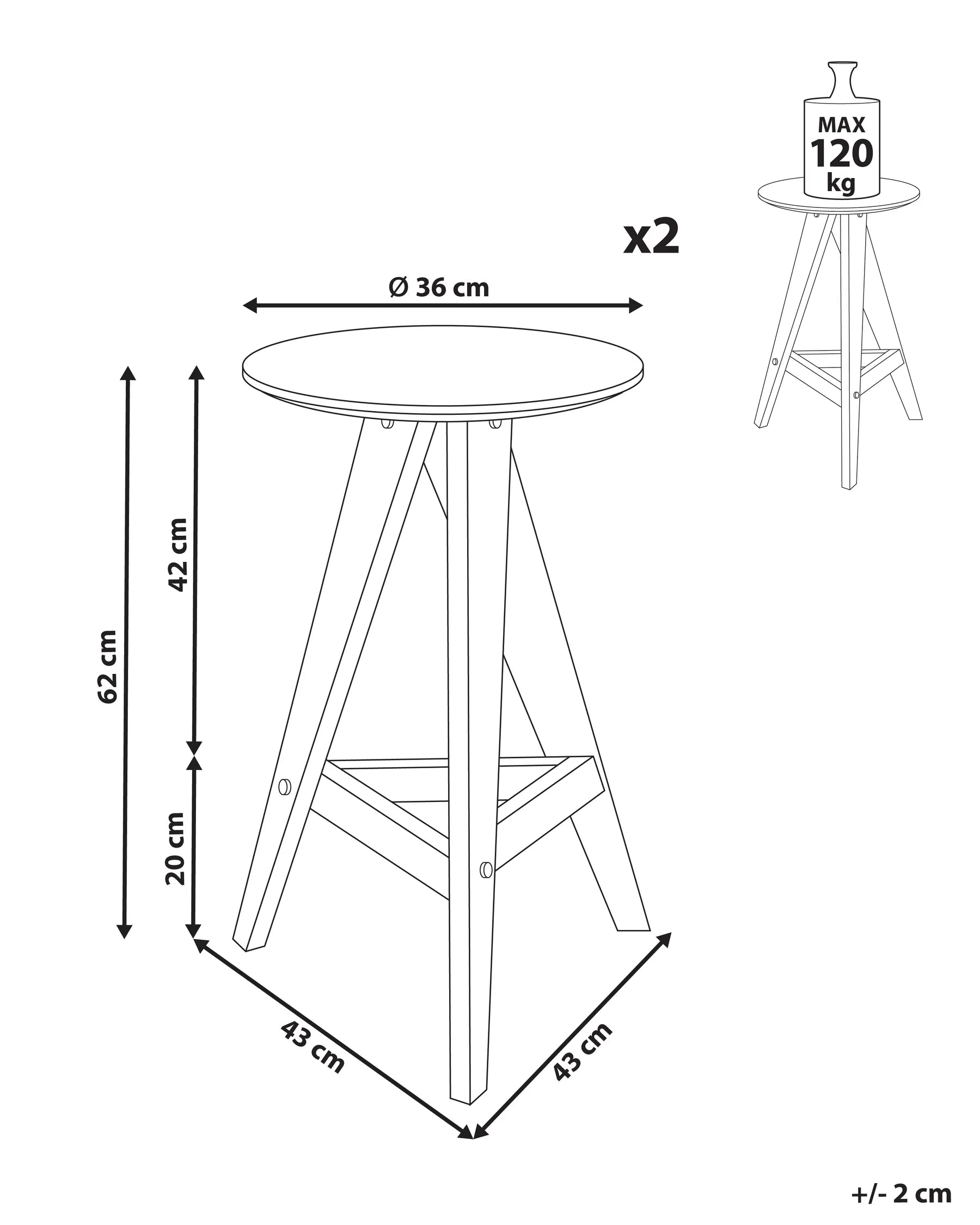 Set of 2 Bar Stools AROMA Wood Brown