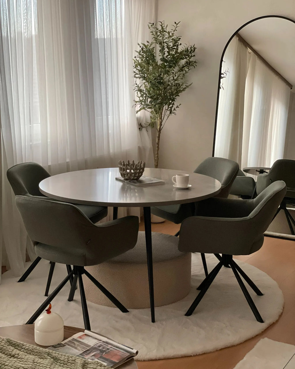 Set of 2 Dining Chairs Swivel LOURES Fabric Dark Green