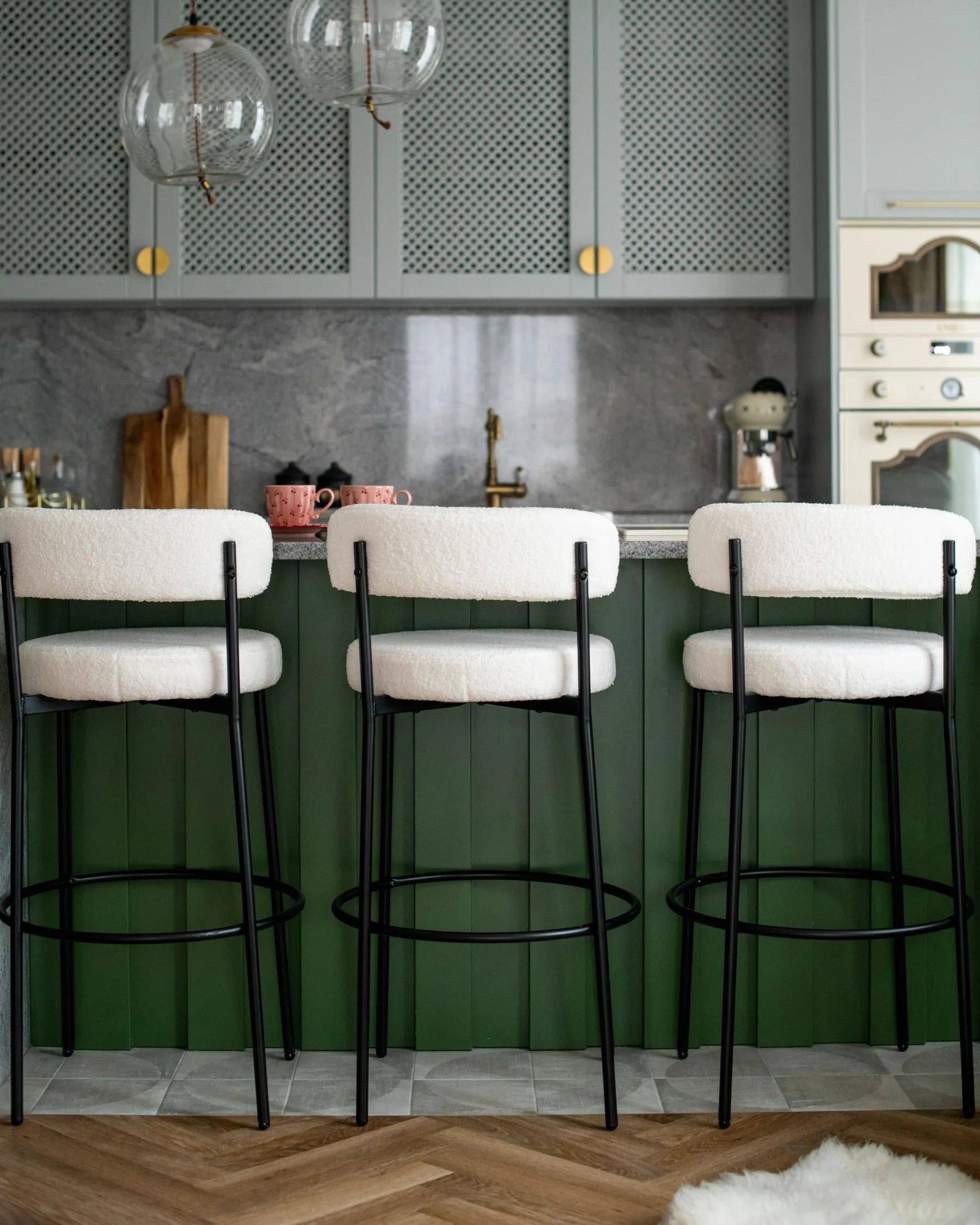 Set of 2 Bar Chairs ALLISON Boucle White