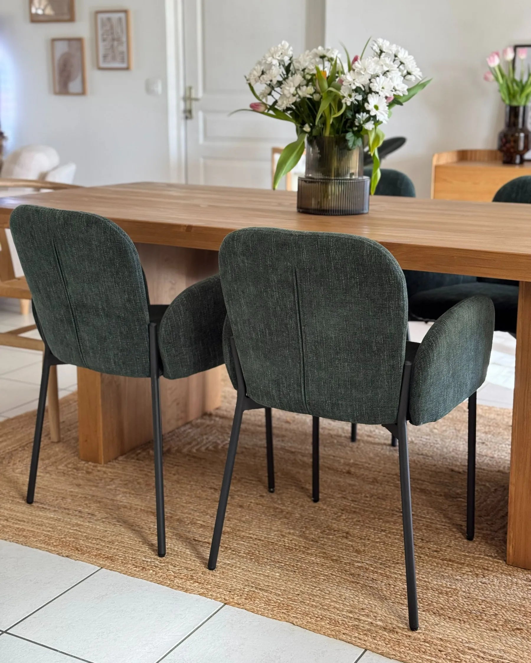 Set of 2 Dining Chairs ALBEE Fabric Dark Green