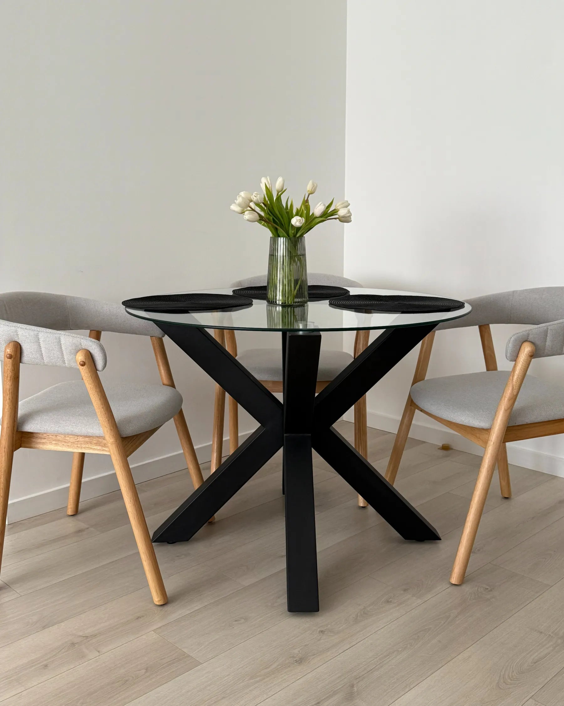 Set of 2 Dining Chairs MYLO Fabric Light Brown/ Grey