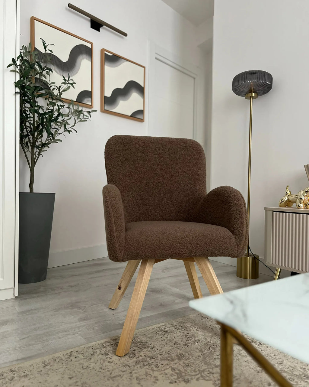 Armchair BJARN Boucle Brown