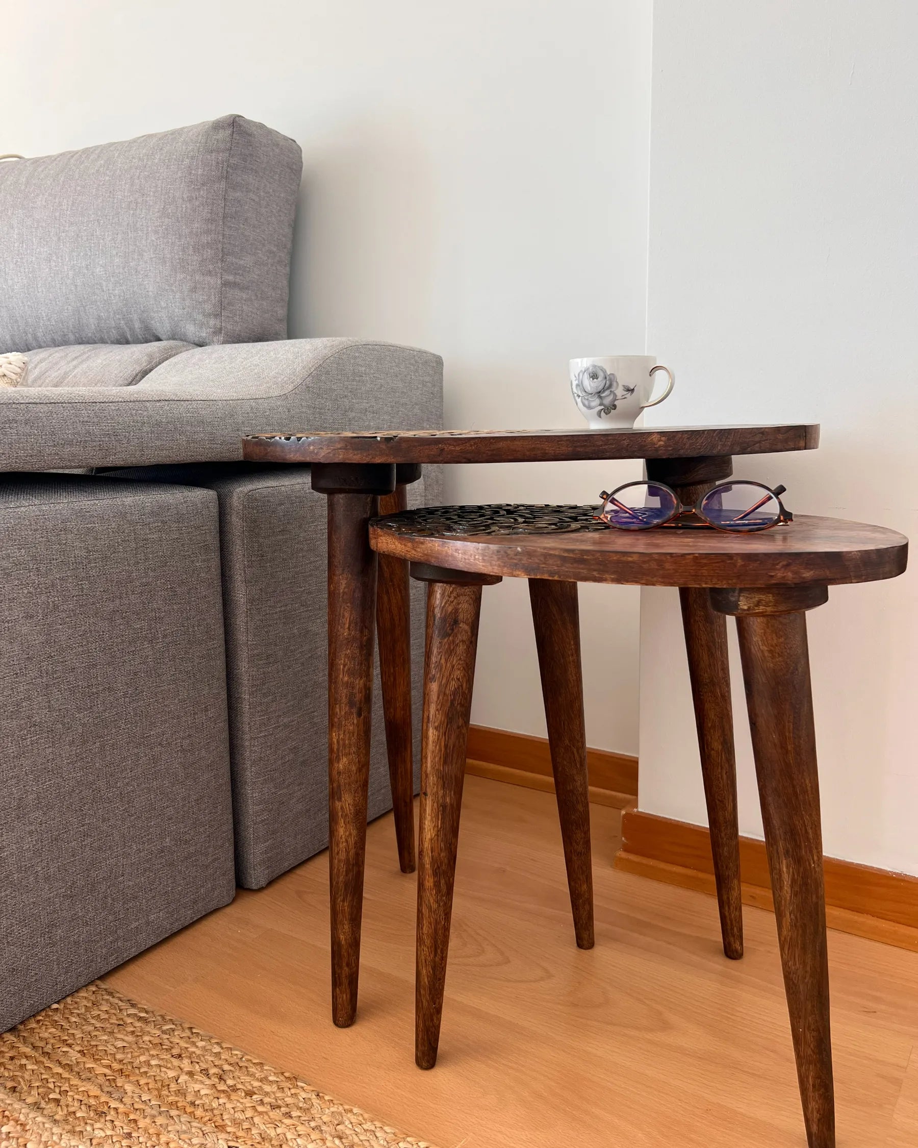 Set of 2 Side Tables KHETUA Mango Wood Brown