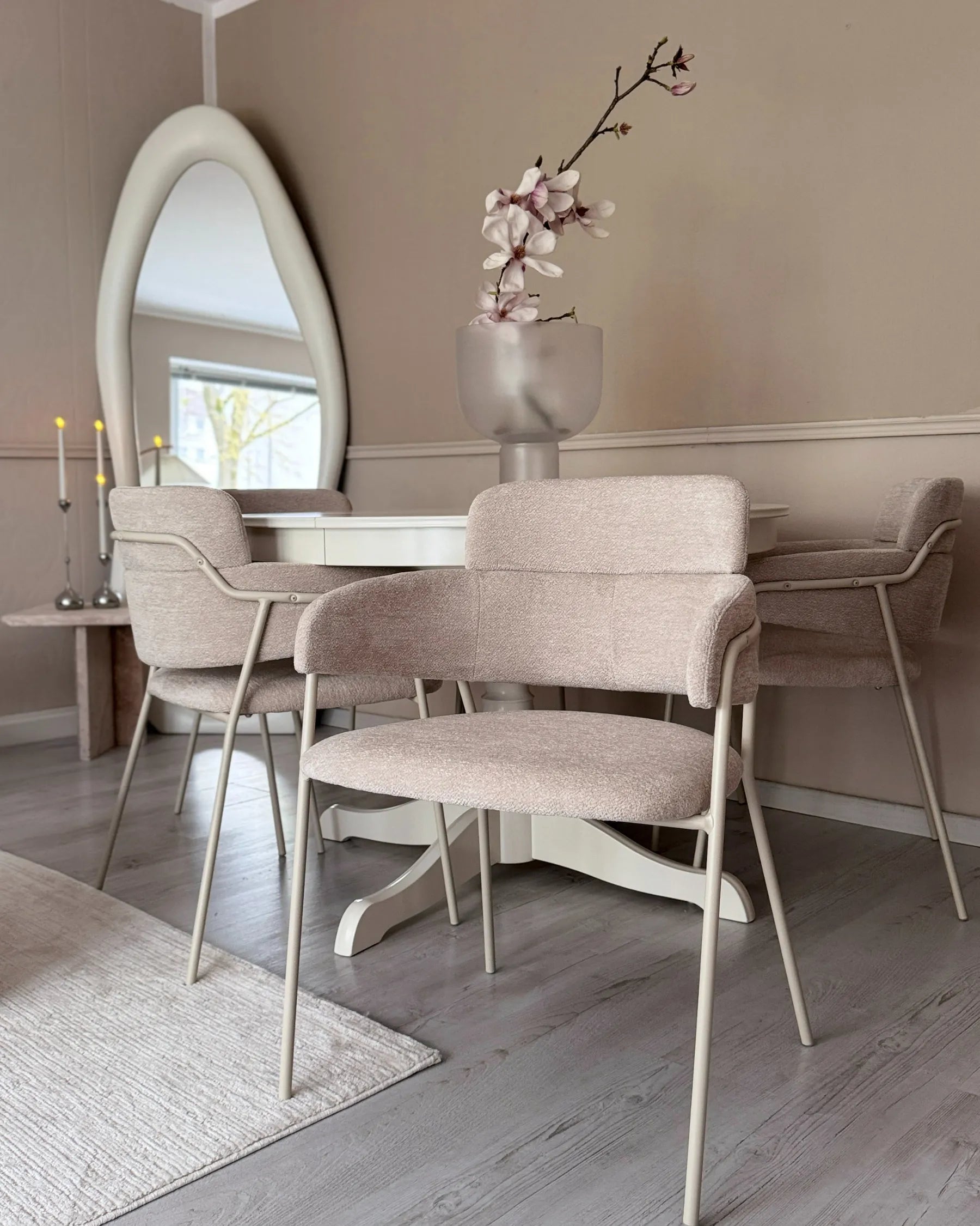 Set of 2 Dining Chairs PAONIA Chenille Light Beige
