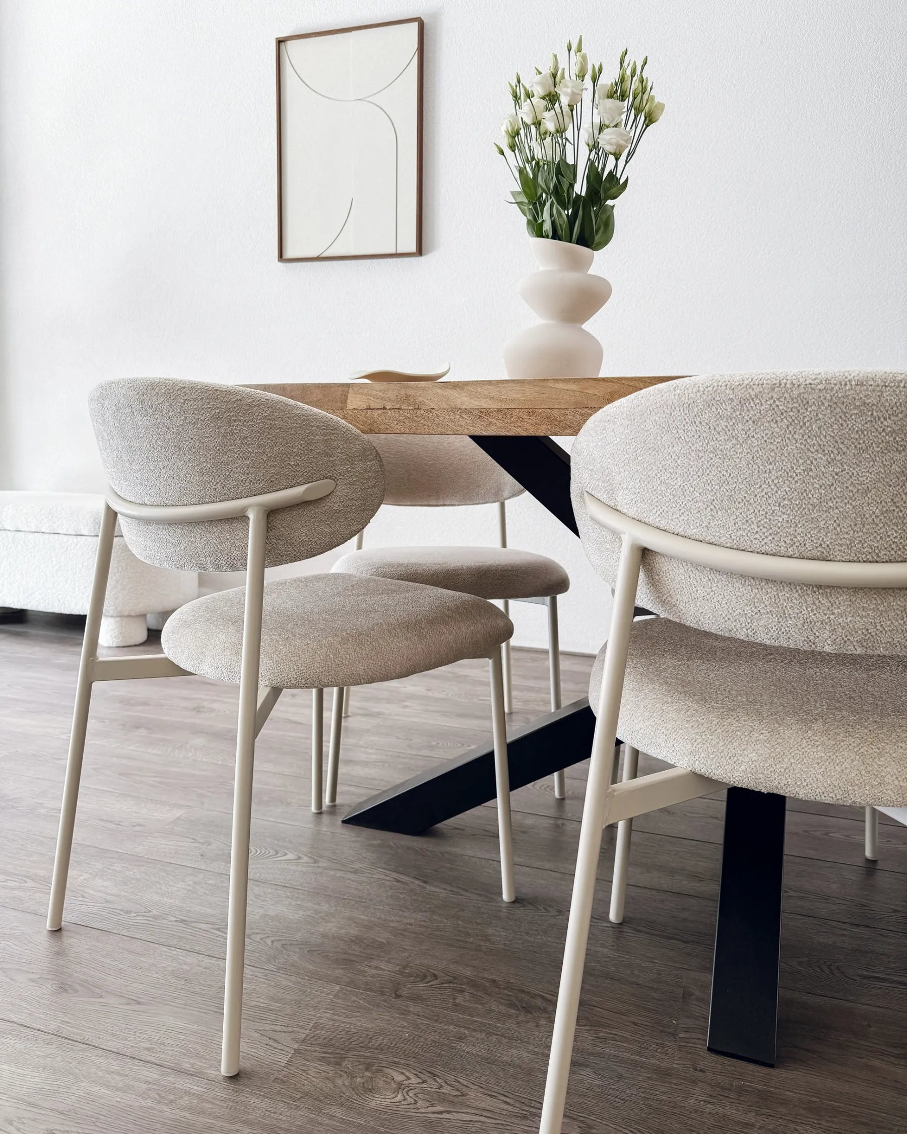 Set of 2 Dining Chairs COWLEY Chenille Light Beige