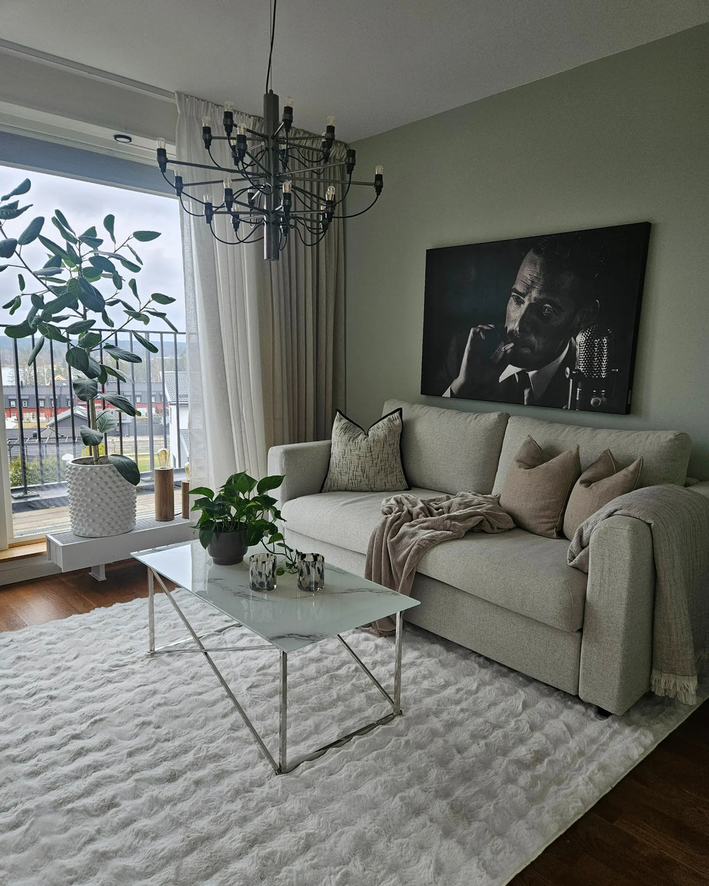 Coffee Table EMPORIA Tempered Glass Marble/ Silver