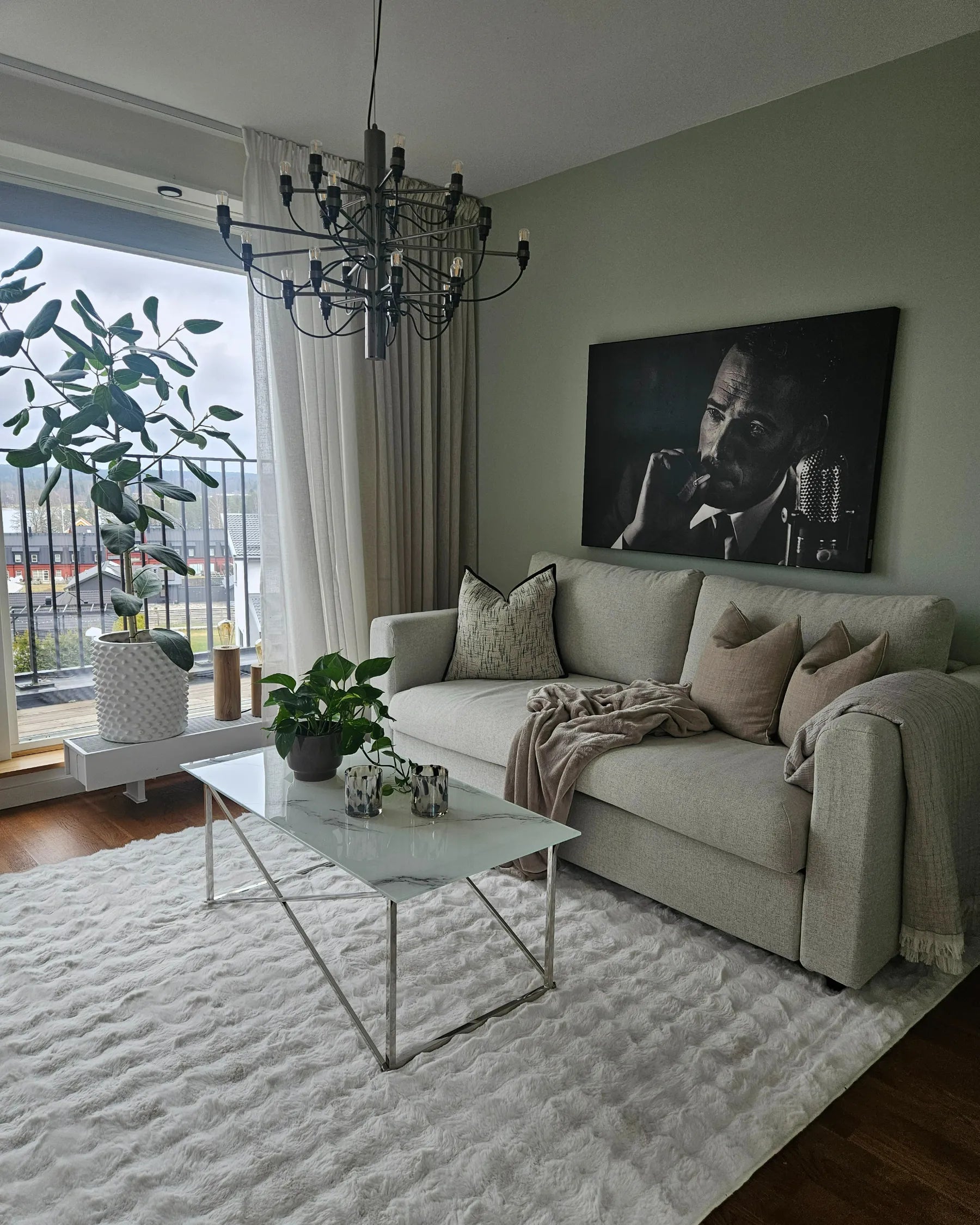 Coffee Table EMPORIA Tempered Glass Marble/ Silver