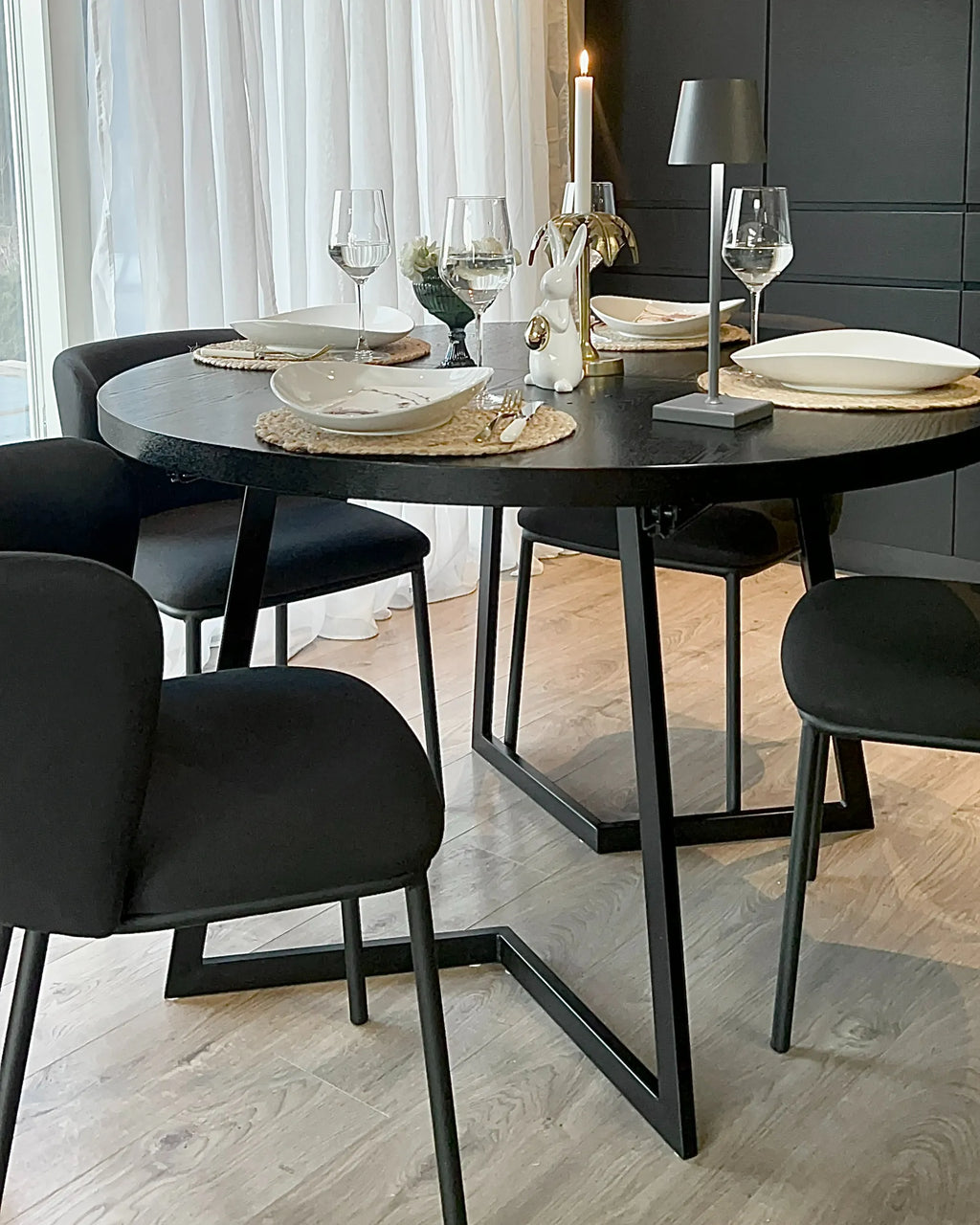 Set of 2 Dining Chairs MINA Fabric Black