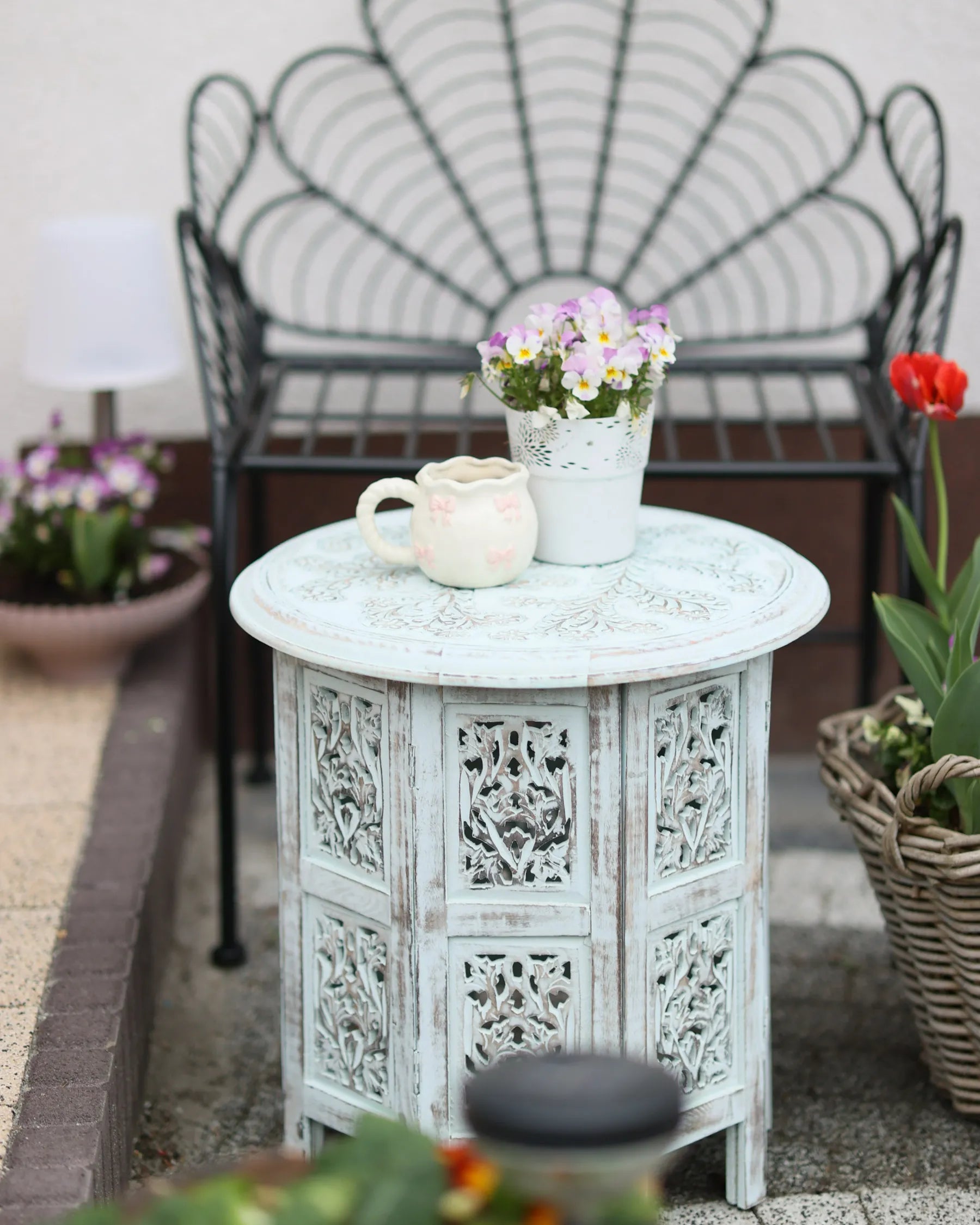 Side Table BORAI Mango Wood Light Blue