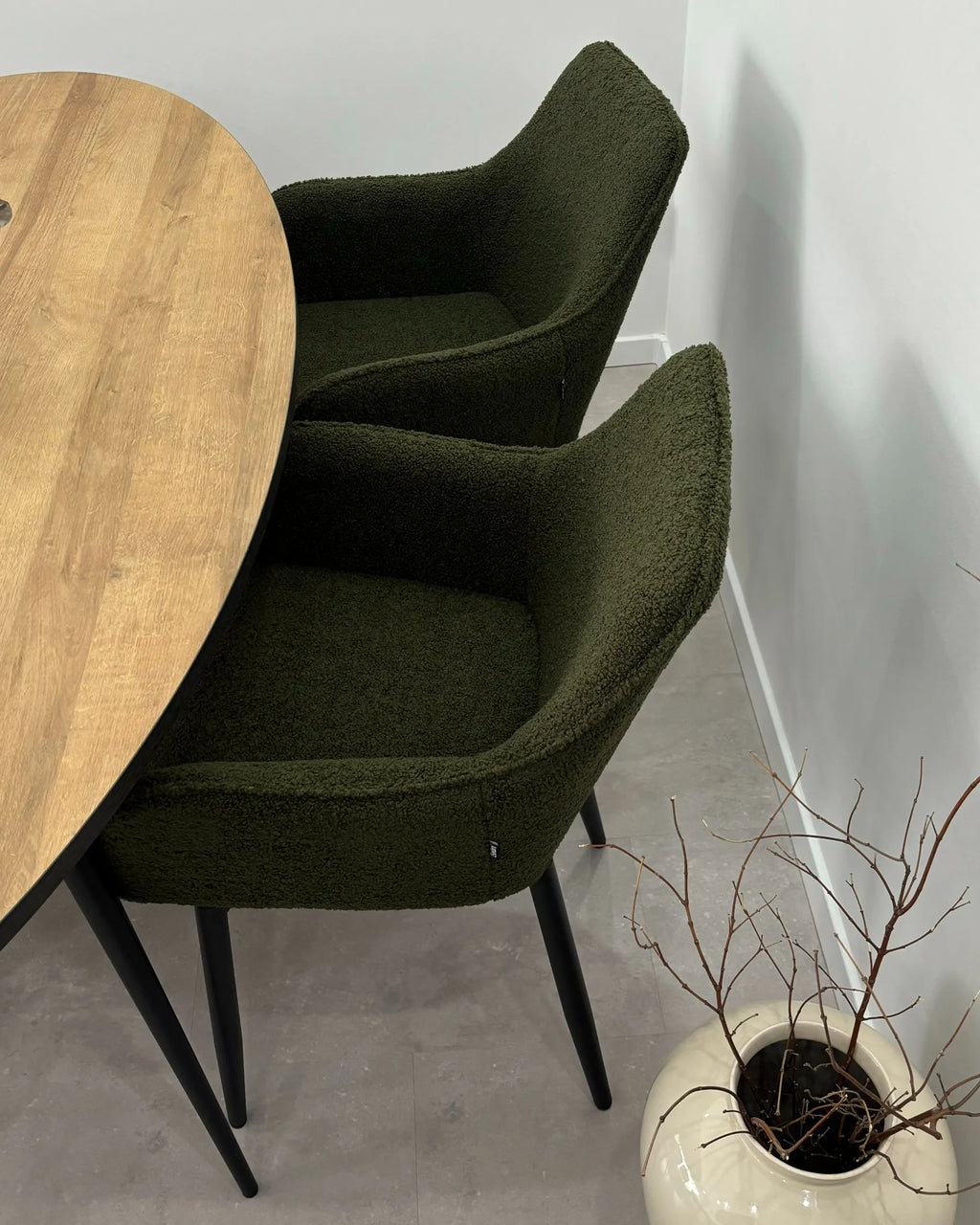 Set of 2 Dining Chairs ALDEN Boucle Dark Green