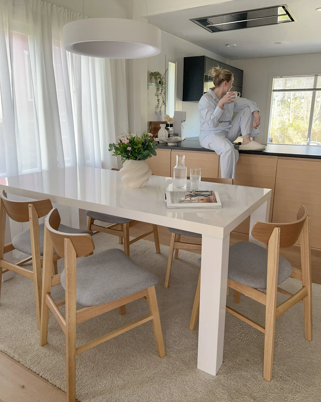 Set of 2 Dining Chairs SMILEY Wood Light Brown/ Grey