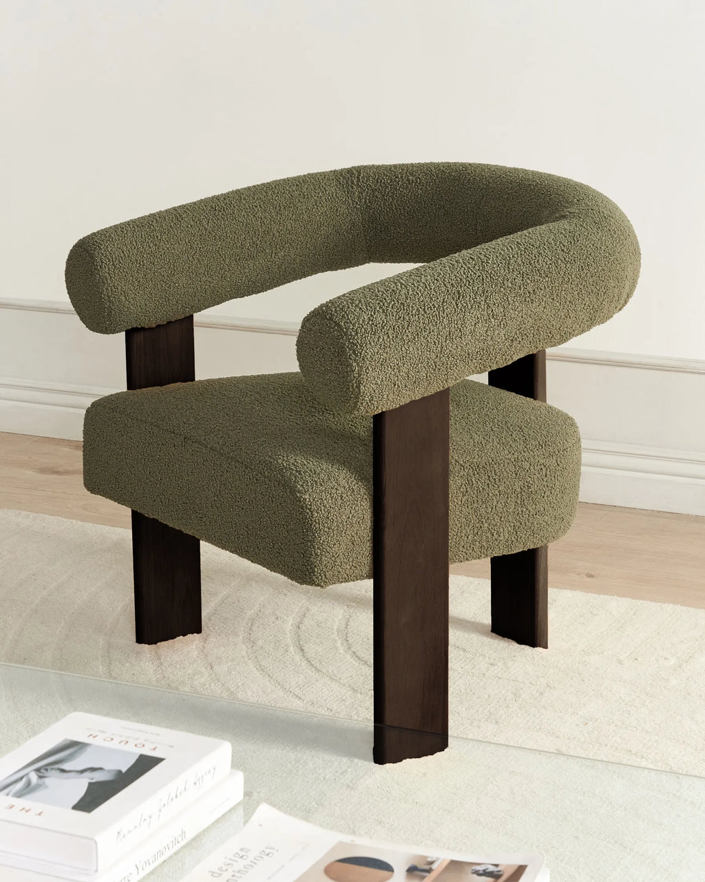 Armchair ILBRO Boucle Green/ Dark Brown