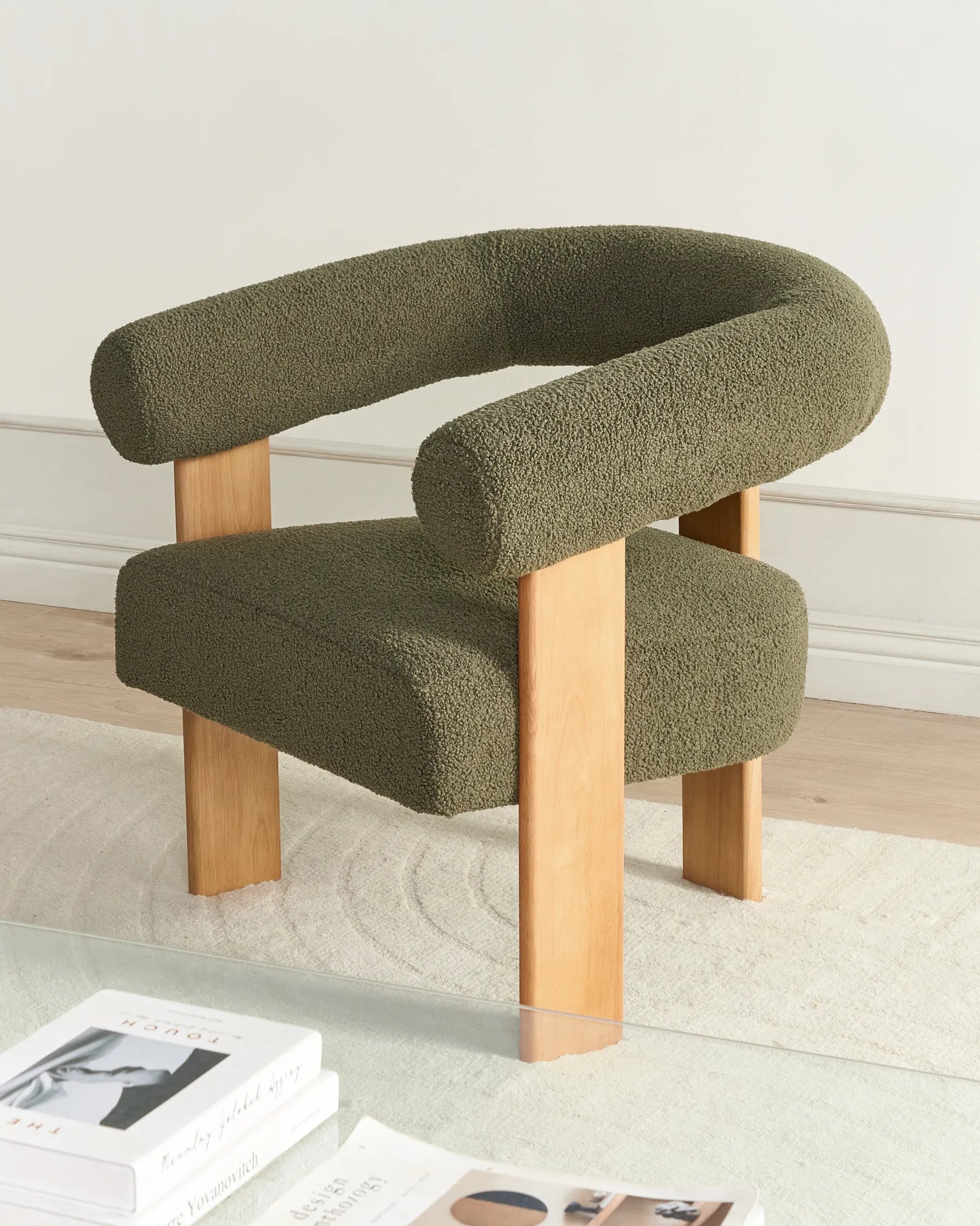 Armchair ILBRO Boucle Green/ Light Brown