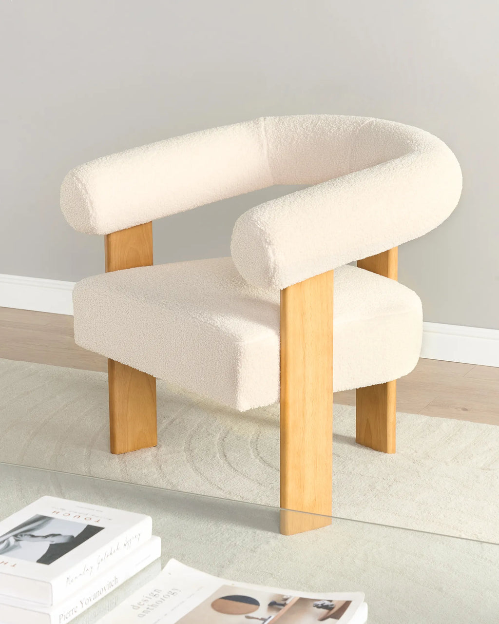 Armchair ILBRO Boucle Off-White/ Light Brown