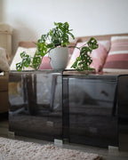 Set of 2 Side Tables KENDALL Tempered Glass Black