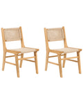 Set of 2 Dining Chairs OZELLA Wood Light Brown/ Beige